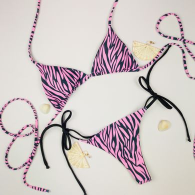 Dół stroju kąpielowego Moana karmazynowy z nadrukiem „Zebra” z wiązaniami 013/2-34-1 obraz